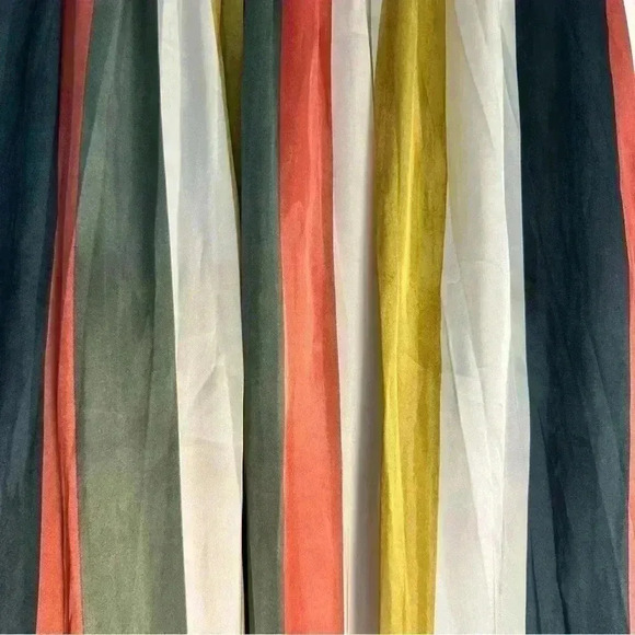 🎆Mystery Satin stripe skirt elastic waist small gold green orange cream midi - Picture 5 of 9